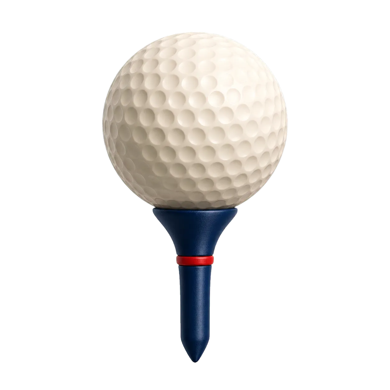 3D-golfbal op een tee langs de drie onderdelen van het sportprofiel
