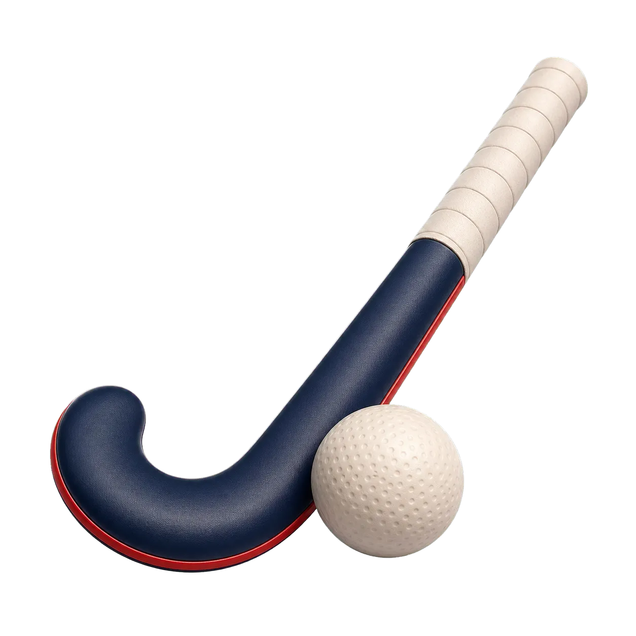 3D-hockeystick met bal langs de drie onderdelen van het sportprofiel