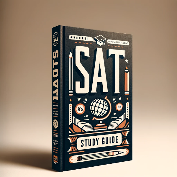 Omslag van de SAT Studiegids gemaakt door Sportbeurs Amerika, met titel en logo